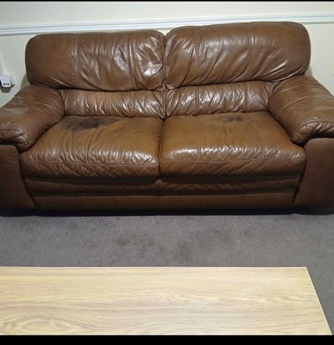Brown leather seater sofa - leather,