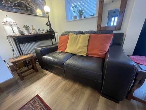 Brown leather sofa seater - leather,