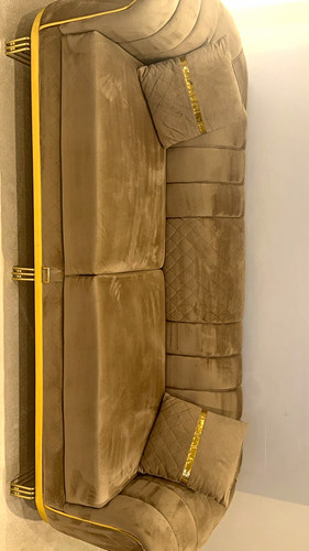 Beige velvet seater sofa - beige, 3-seater