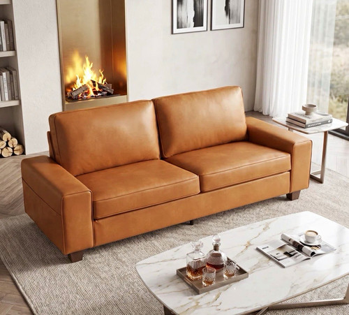 Brown faux leather seat sofa - 2-seat,
